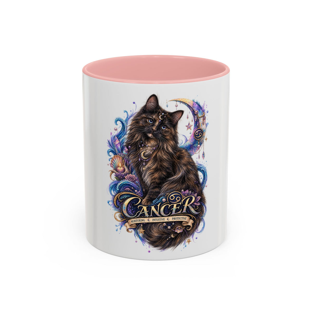 Cancer Zodiac Tortoiseshell Cat Accent Coffee Mug – Astrological Cat Lover Gift (11/15oz)