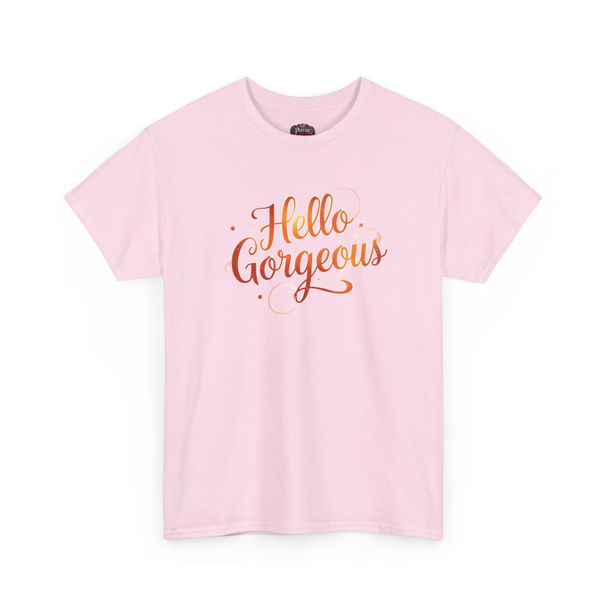 Hello Gorgeous Sunset T-Shirt — Feminine Script Graphic Tee