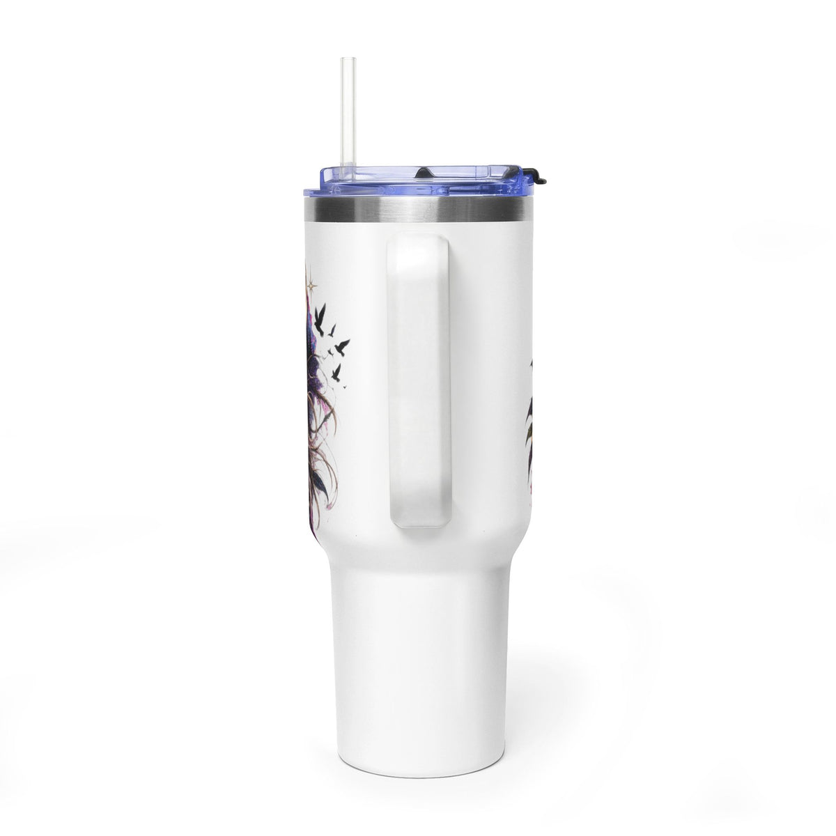 40oz Vacuum Tumbler — "Feral Not Fragile" Wolf Woman Insulated Travel Mug