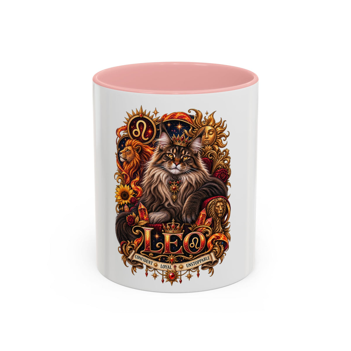 Leo Zodiac Cat Coffee Mug – Maine Coon Astrological Birthday Gift (11/15oz)