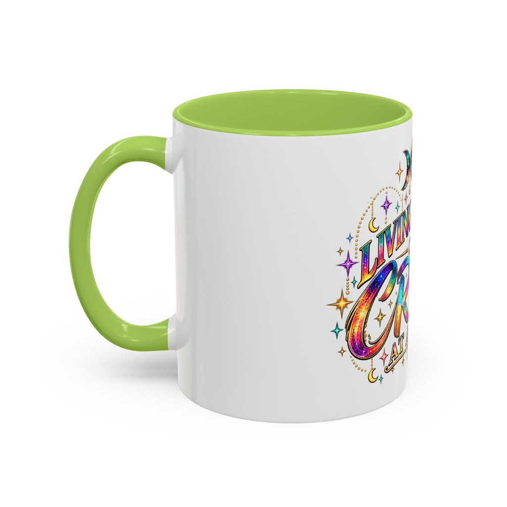 Coffee Mug — "Living My Life One Crisis at a Time" Colorful Boho Accent Mug (11/15oz)