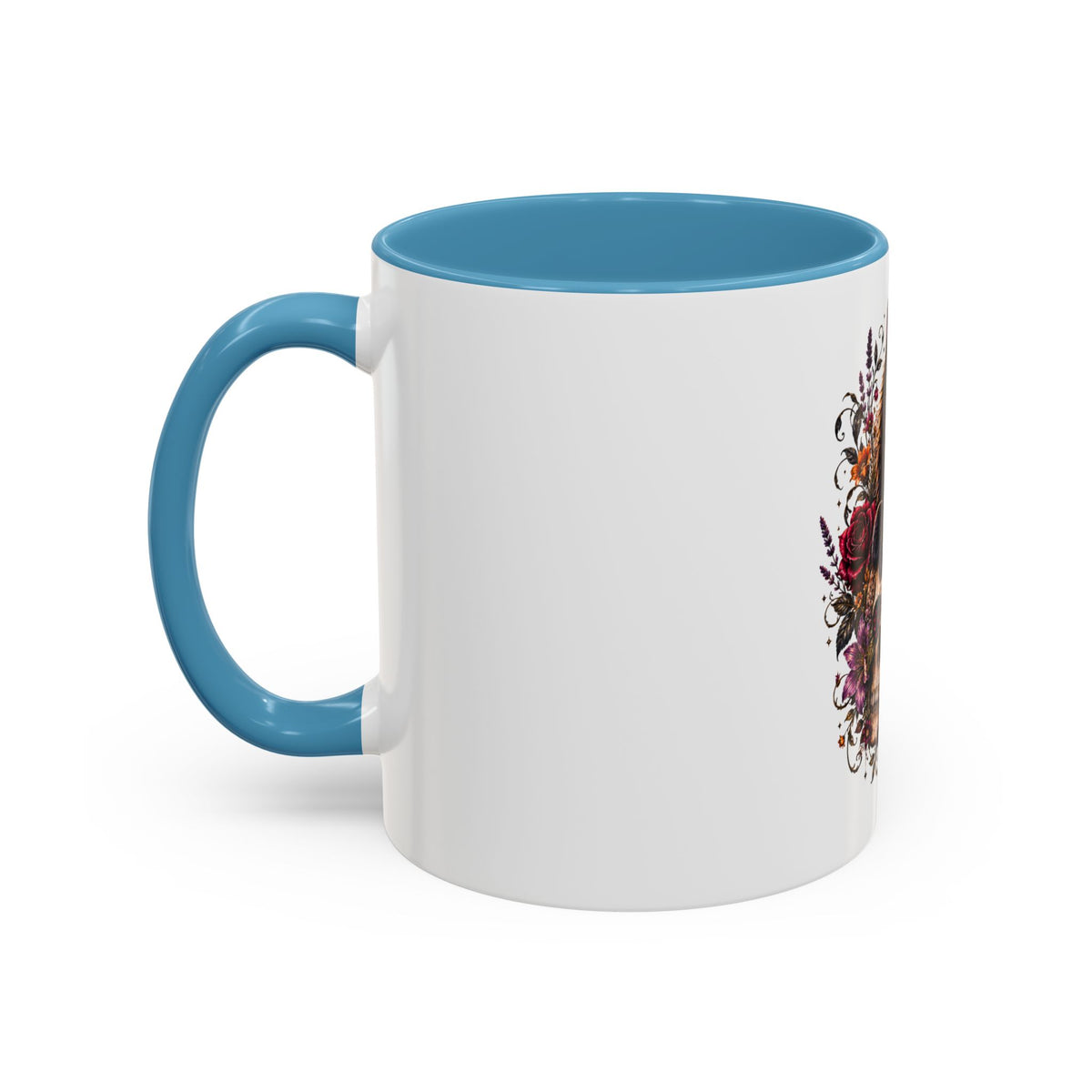 Cat & Skull Accent Coffee Mug — Gothic Black Cat Art Coffee Cup (11/15oz)