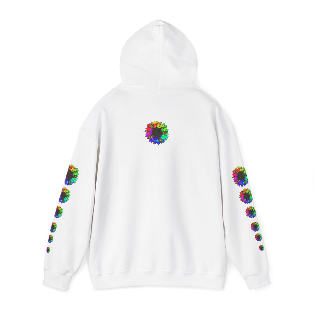 Inspirational Floral Hoodie – "Your Smile is Kind & Beautiful" Rainbow Sunflower Cozy Pullover