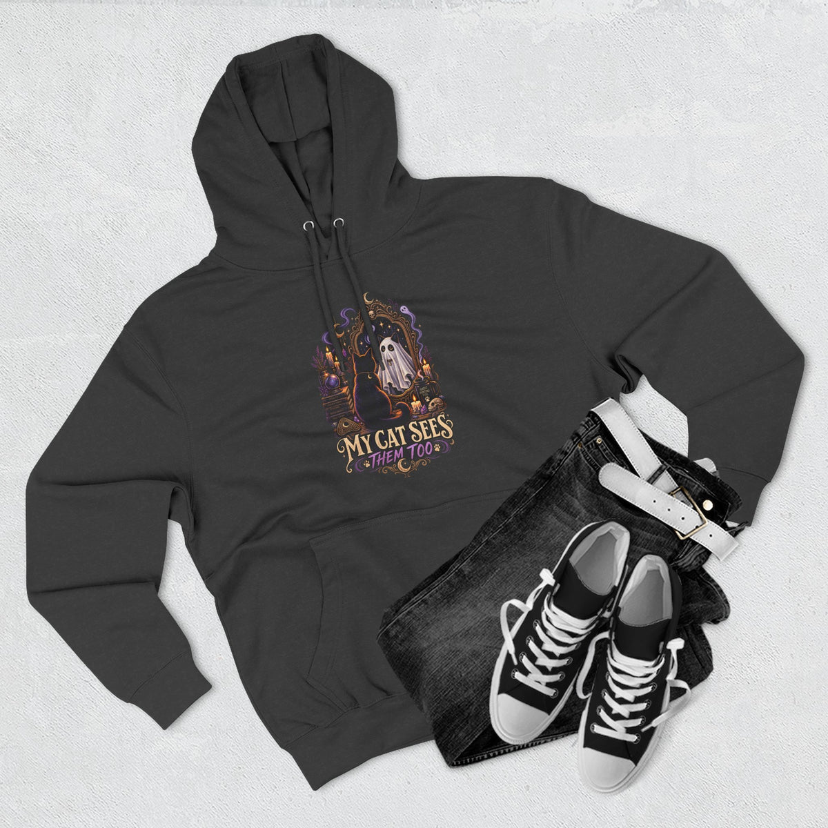 My Cat Sees Them Too- Black Cat Ghost Hoodie