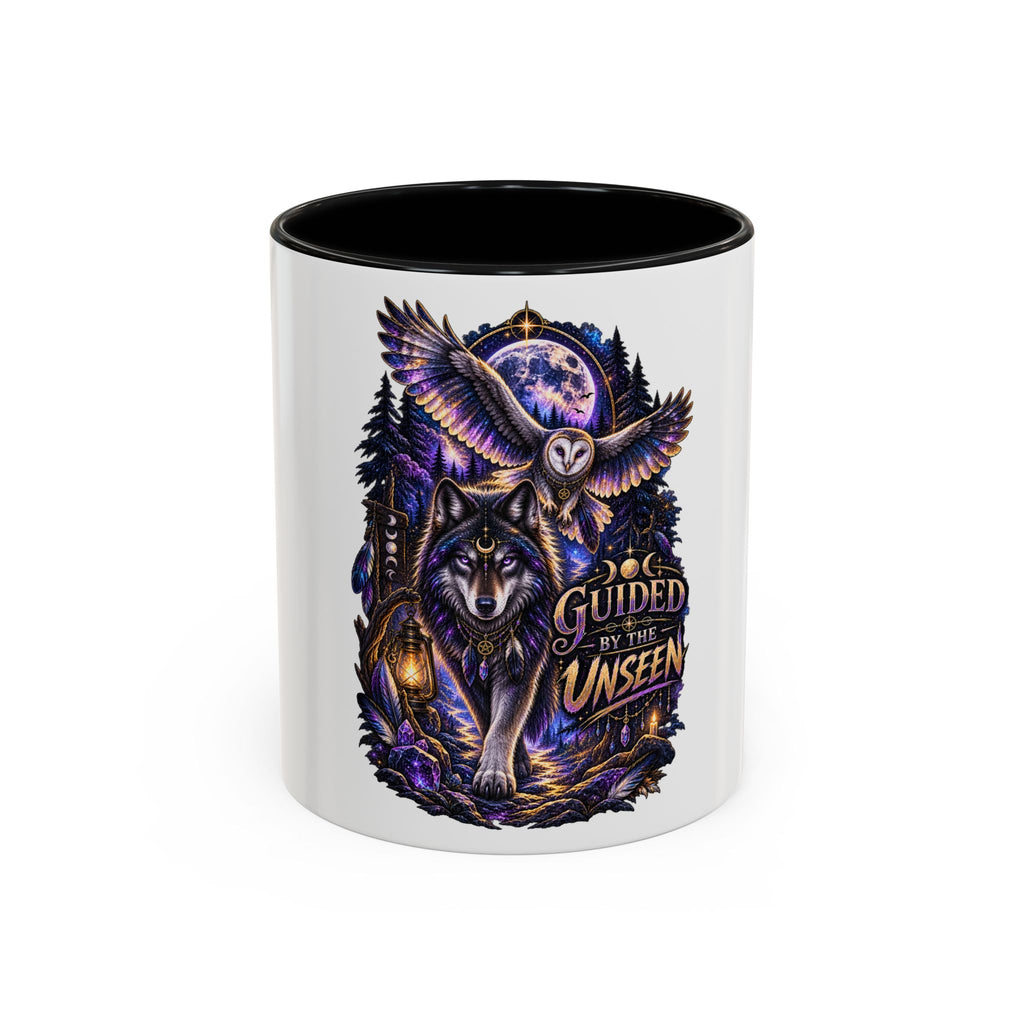 Guided by the Unseen Coffee Mug — Wolf & Owl Spirit Animal Accent Mug (11/15oz)