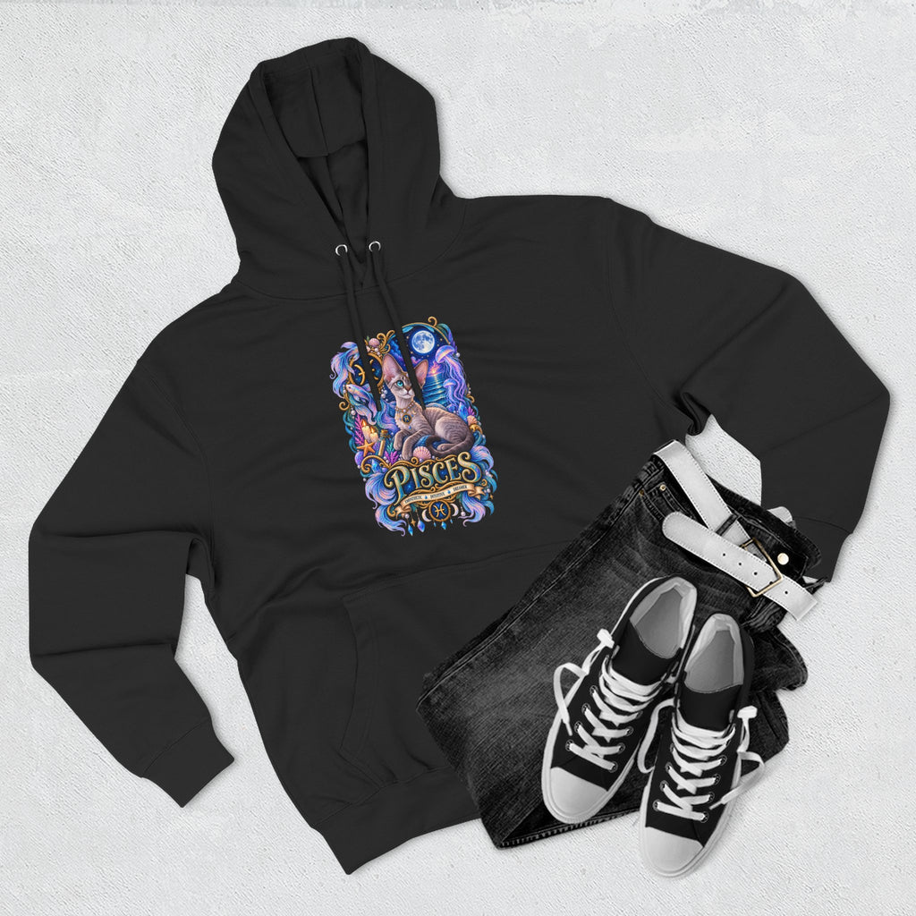 Pisces Zodiac Devon Rex Cat Hoodie — Mystical Watercolor Fish Astrology Pullover
