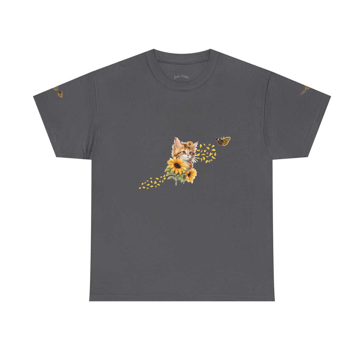 Sunflower Kitten Tee | Butterfly Accent, Floral Cat Shirt