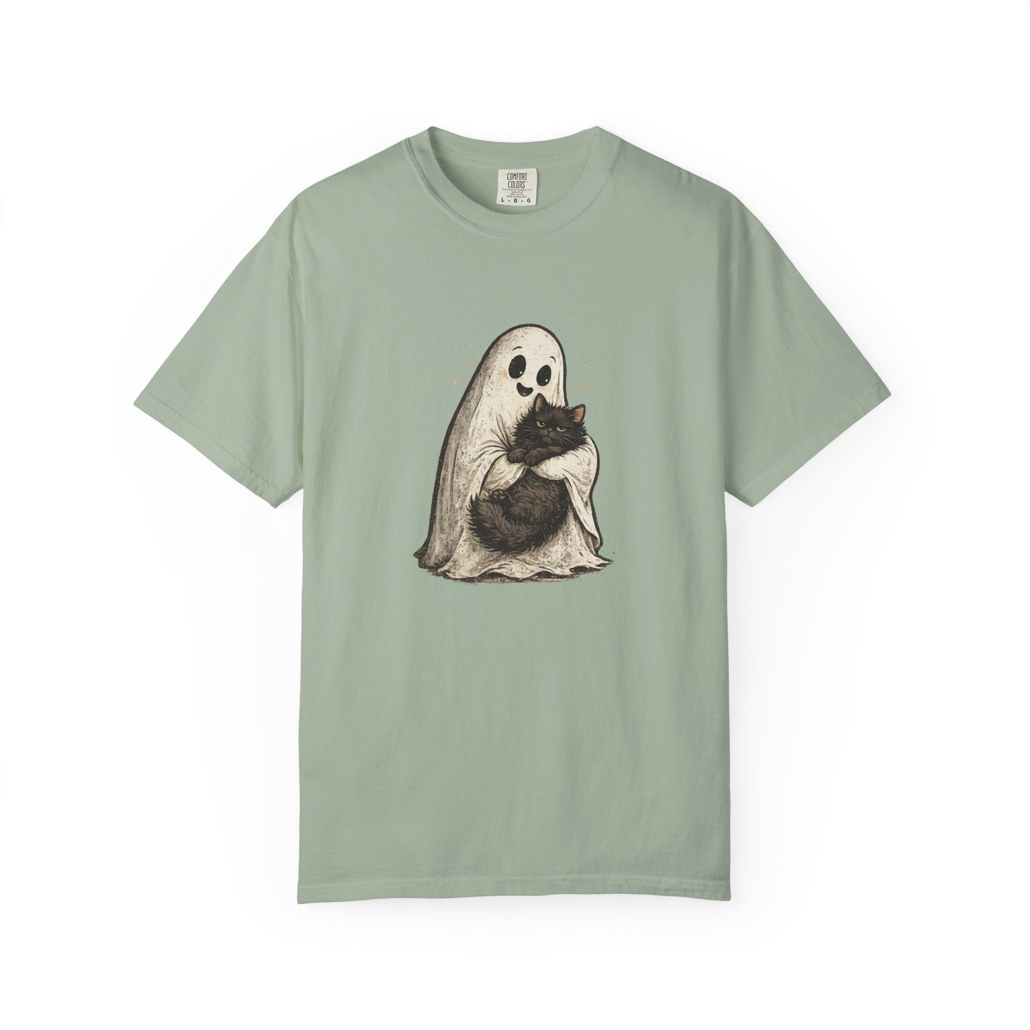 Boo & Meow Ghost Hugging Black Cat T-Shirt | Cute Spooky Tee