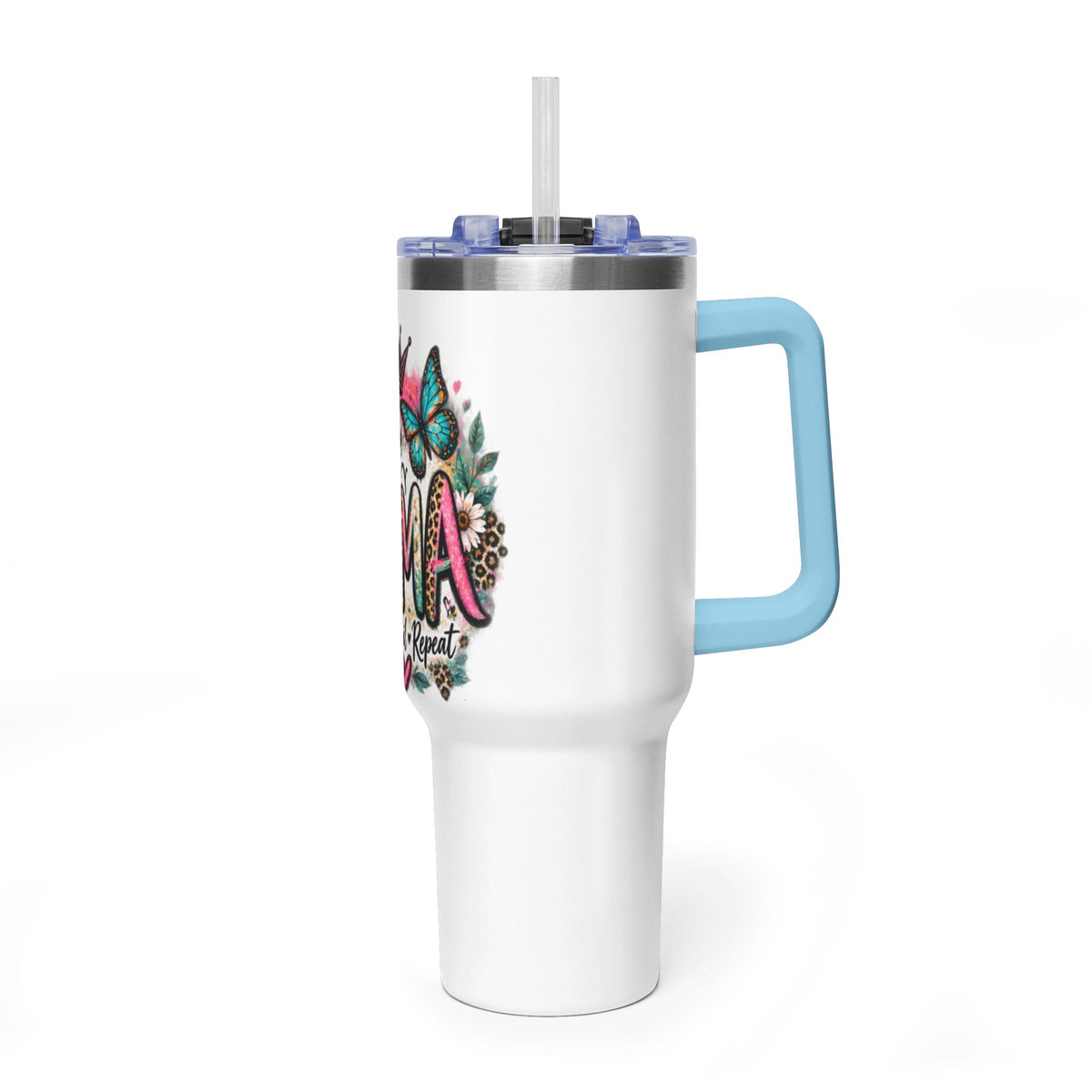 40oz Mama Tumbler – Floral Crown, Butterfly & 'Mama' Design Vacuum Thermal Mug