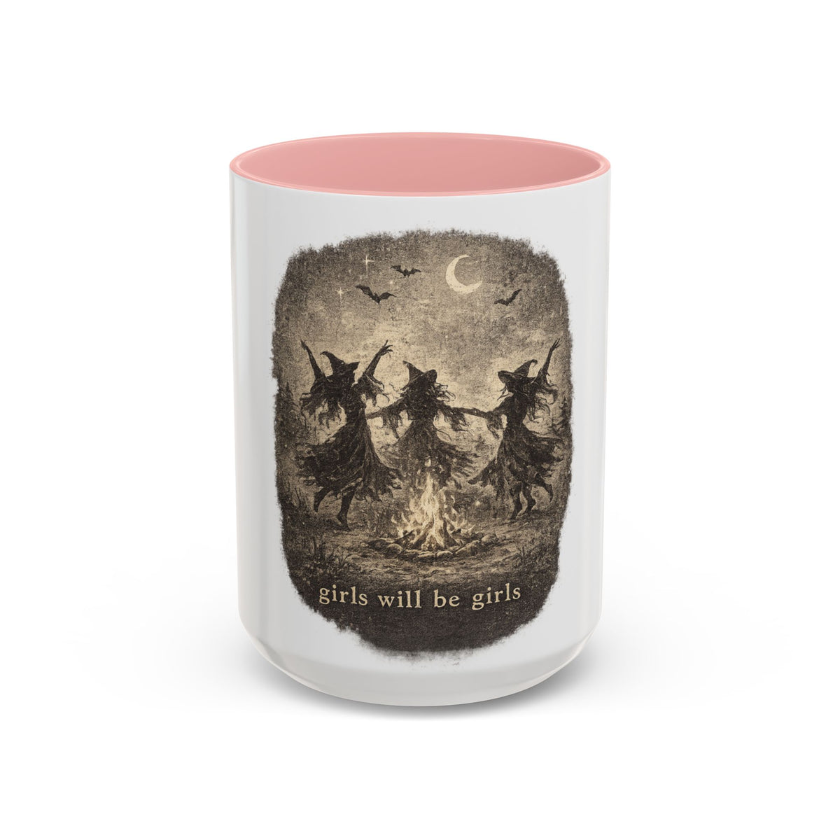 Witch Circle Coffee Mug — "Girls Will Be Girls" Vintage Halloween Accent Mug