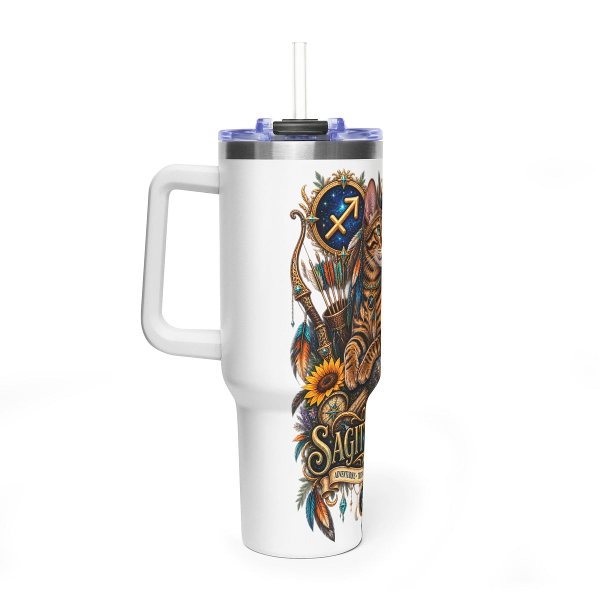 Sagittarius Bengal Cat 40oz Vacuum Tumbler — Astrology Zodiac Travel Mug