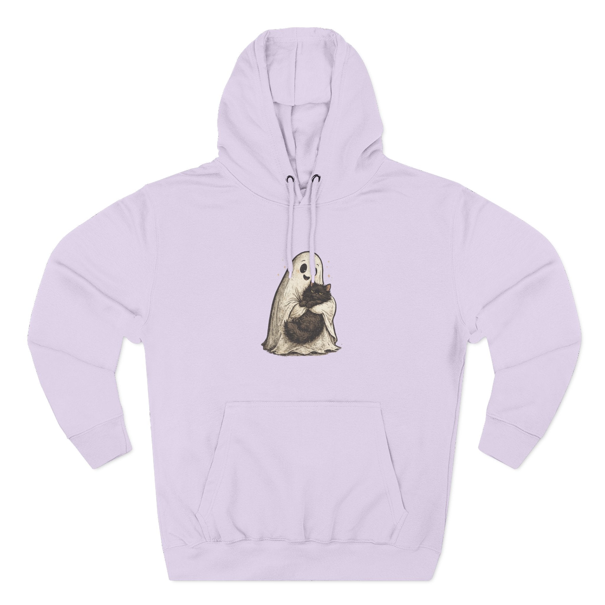 Boo & Meow Ghost Hugging Black Cat hoodie | Cute Spooky Tee Fleece Pullover