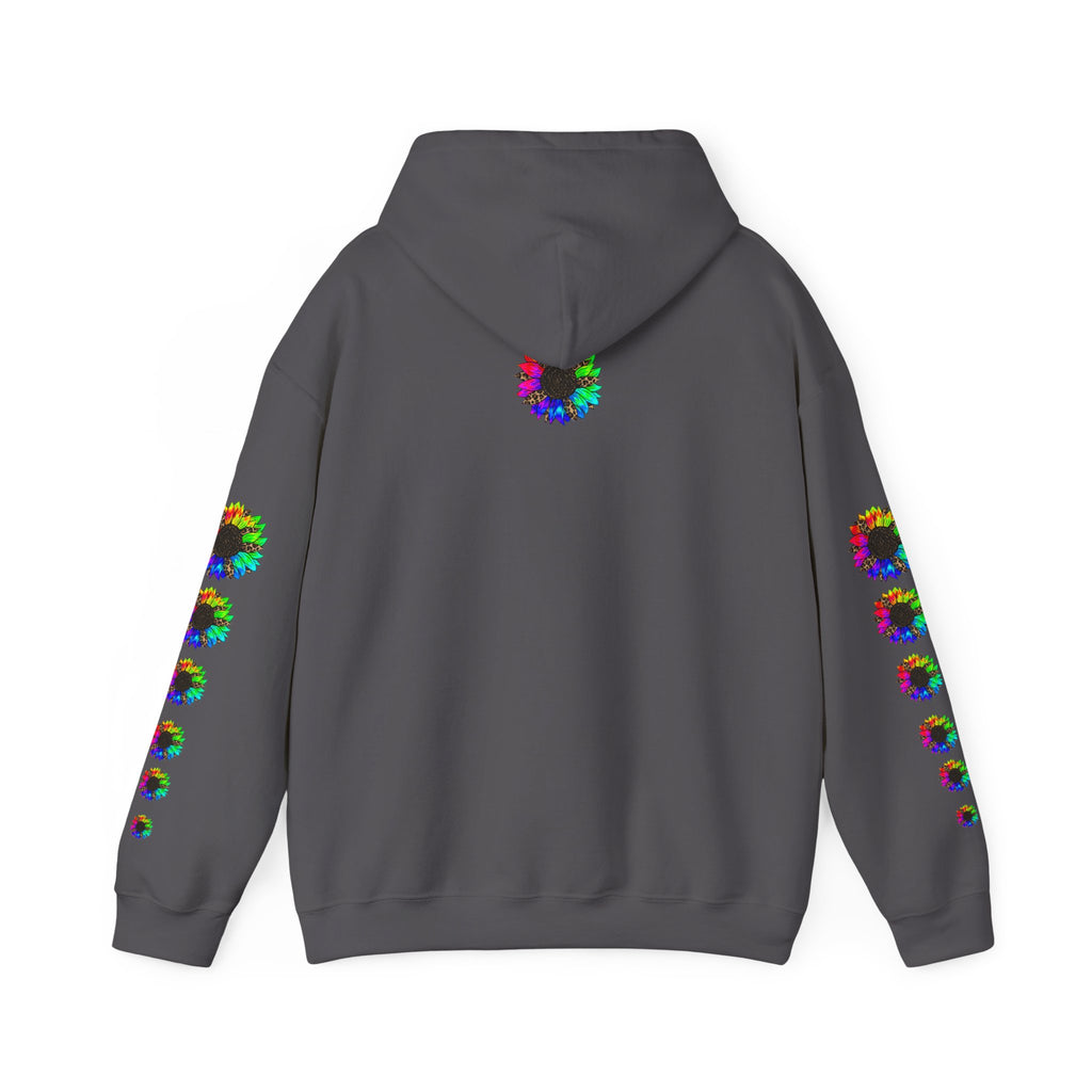 Inspirational Floral Hoodie – "Your Smile is Kind & Beautiful" Rainbow Sunflower Cozy Pullover