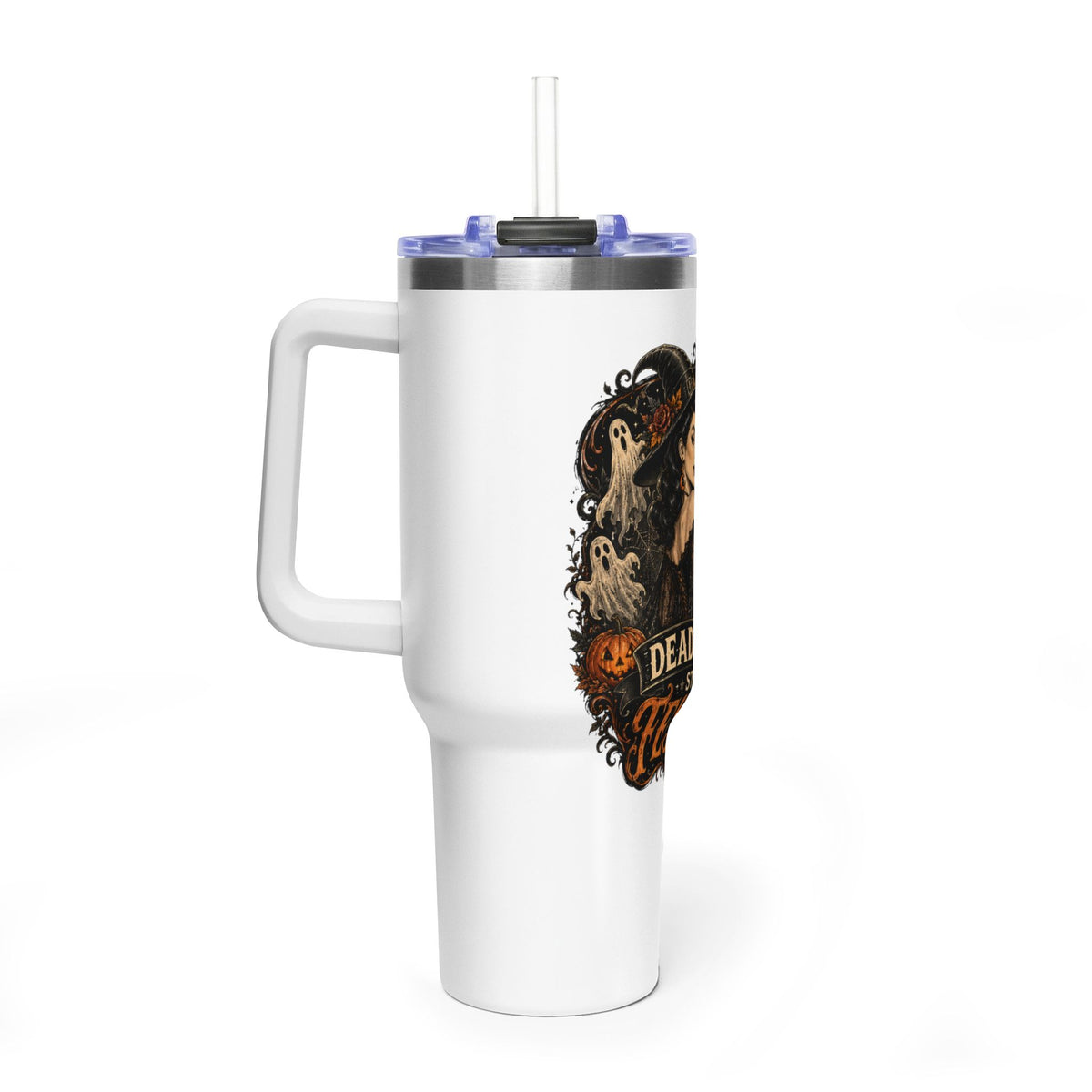 40oz Halloween Tumbler — "Dead Tired, Still Festive" Thermal Cup