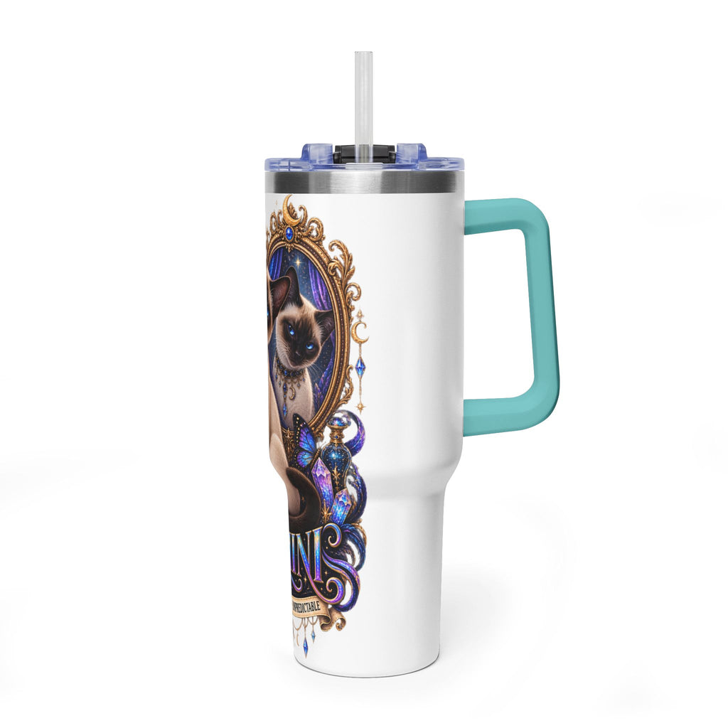 40oz Gemini Zodiac Tumbler — Siamese Cat Astrology Vacuum Thermal Cup
