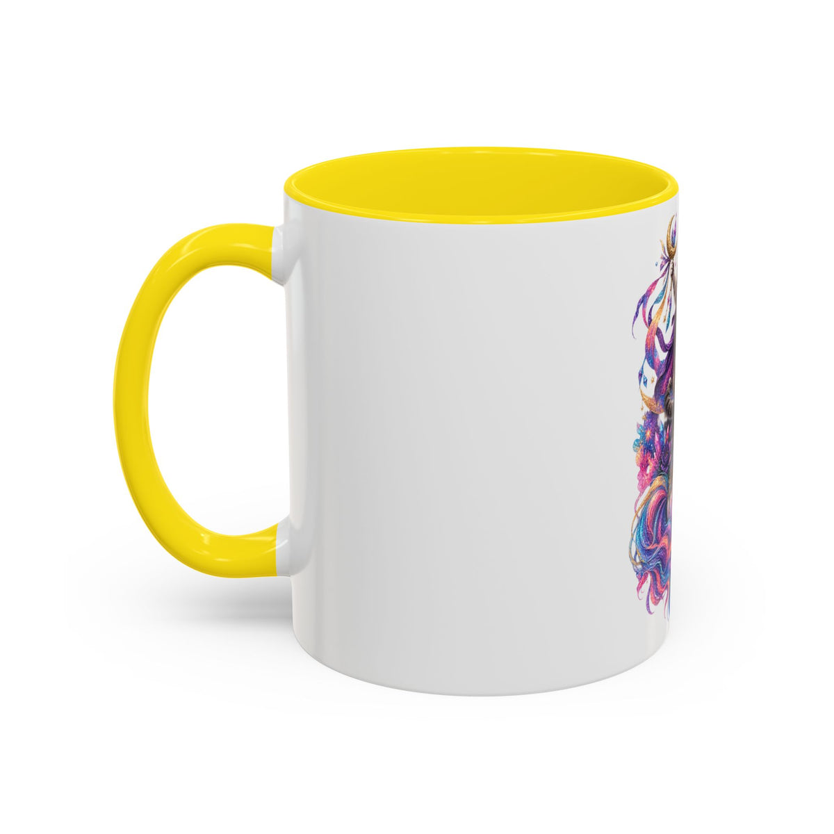 Magical Cat Knight on Unicorn Accent Coffee Mug — Colorful Fantasy 11/15oz