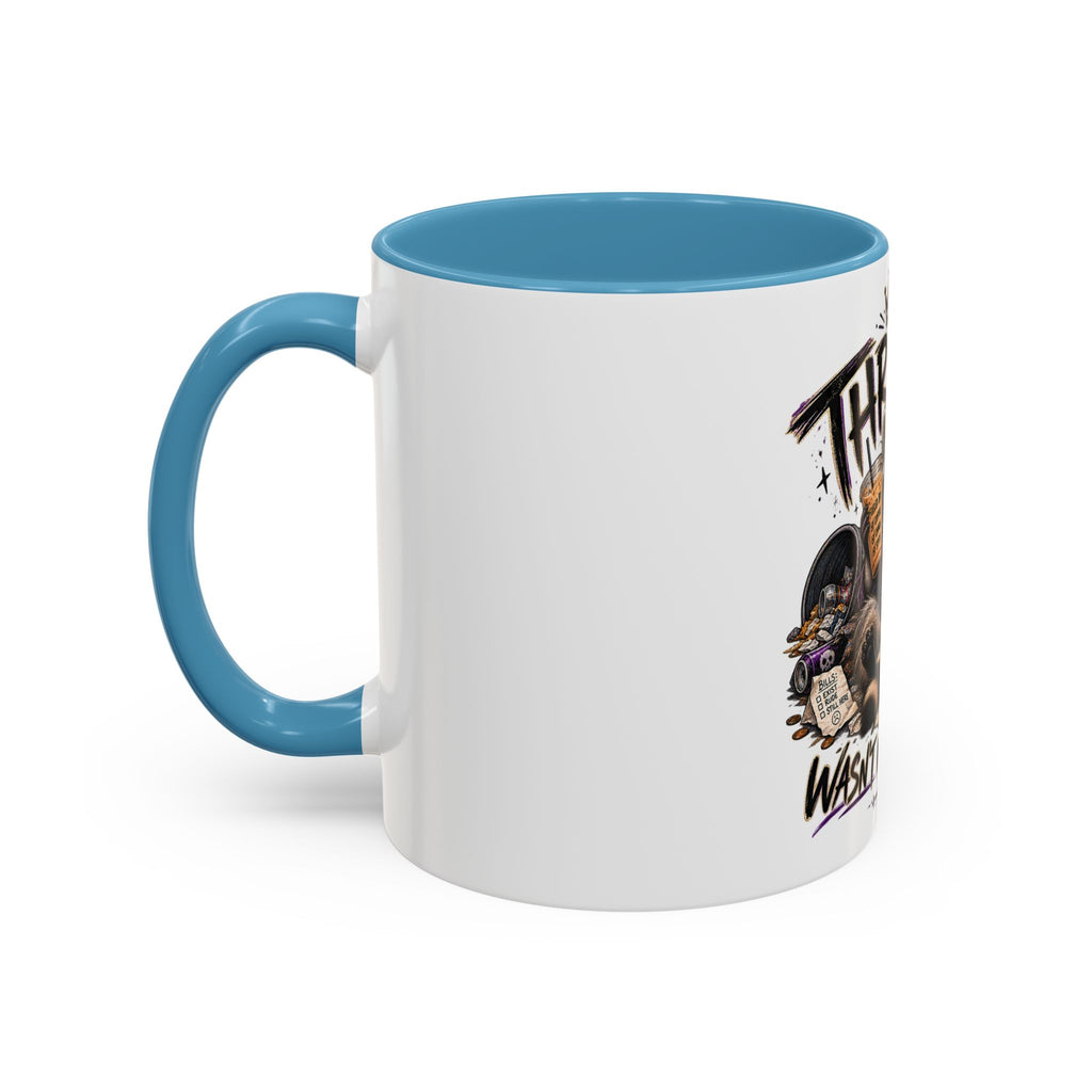 Thriving Raccoon Accent Coffee Mug — "Thriving Wasn't in the Budget" Funny Gift
