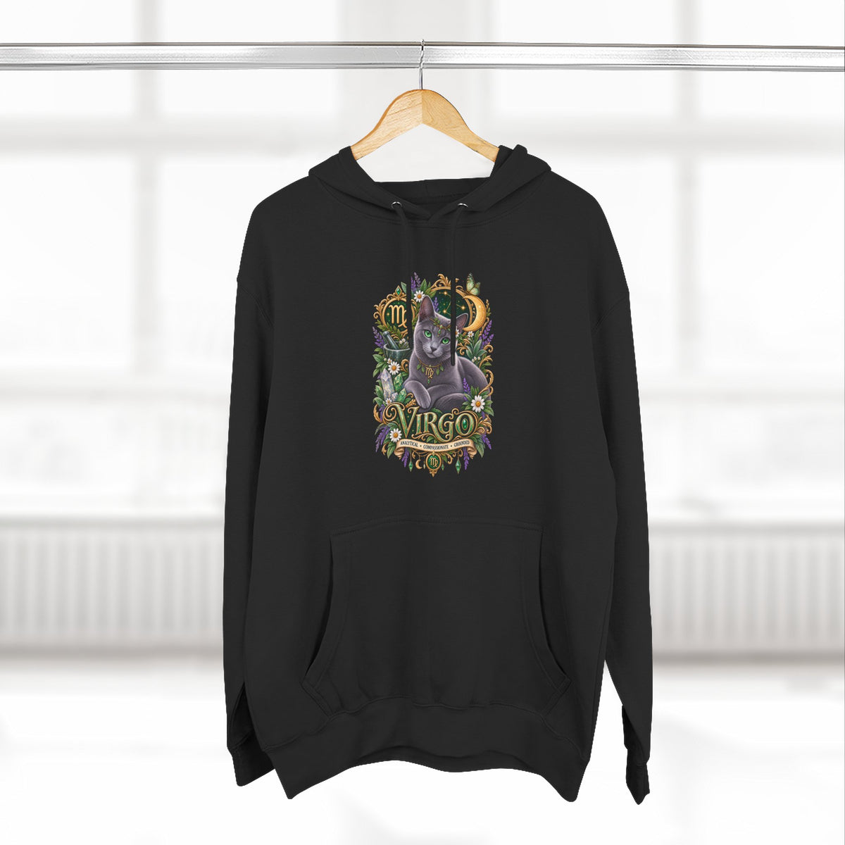 Virgo Russian Blue Cat Zodiac Hoodie — Astrological Virgo Horoscope Pullover