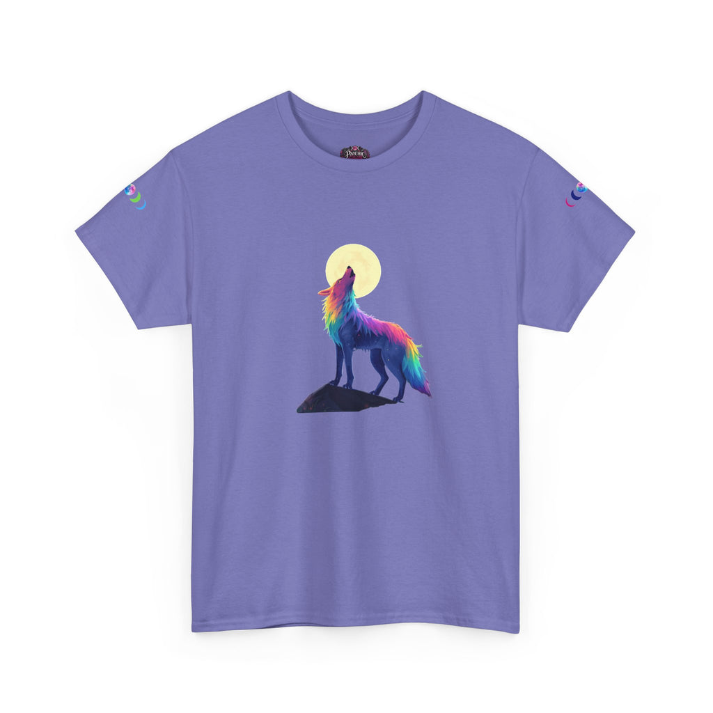 Wolf Moon T‑Shirt — Rainbow Celestial Wolf Graphic Tee