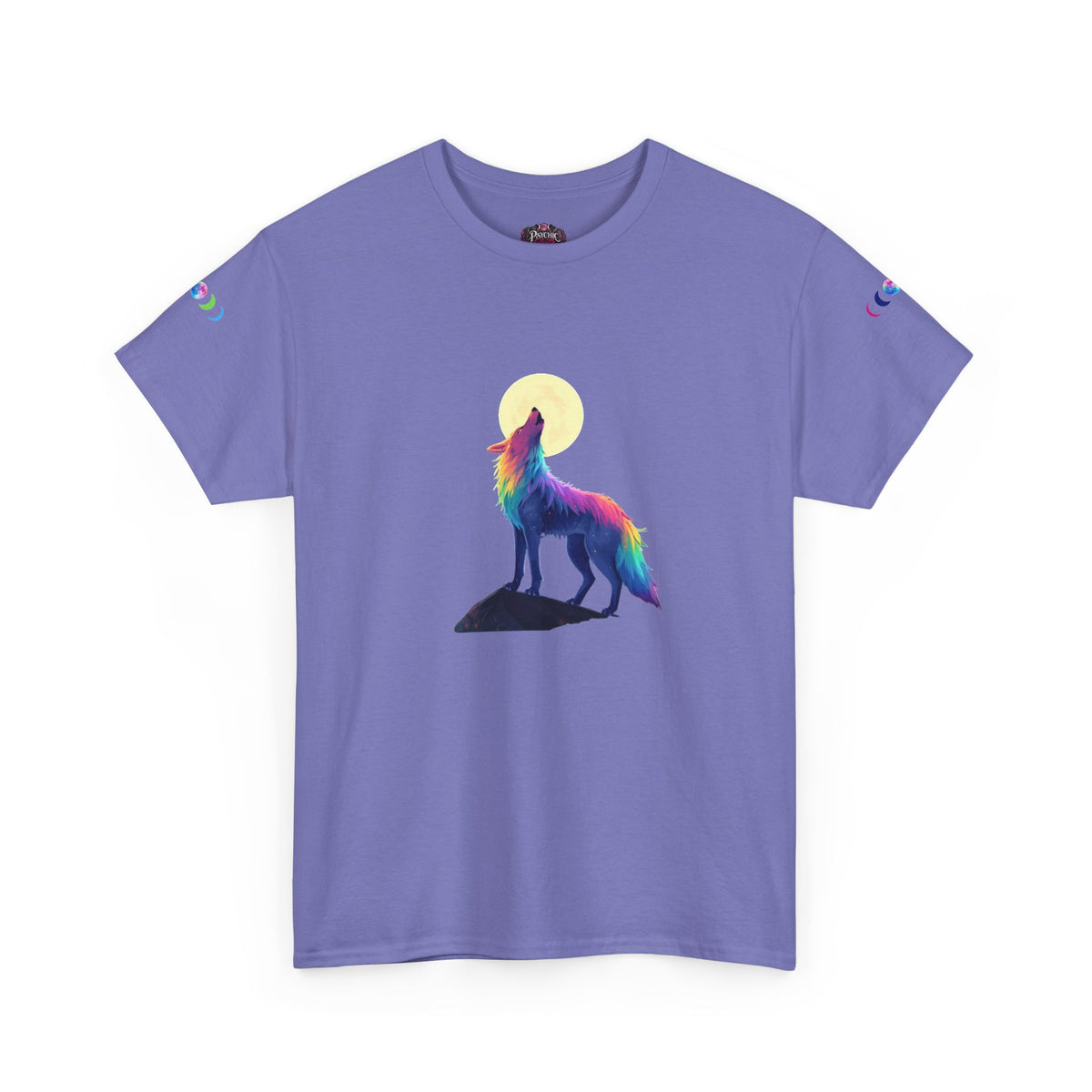 Wolf Moon T‑Shirt — Rainbow Celestial Wolf Graphic Tee