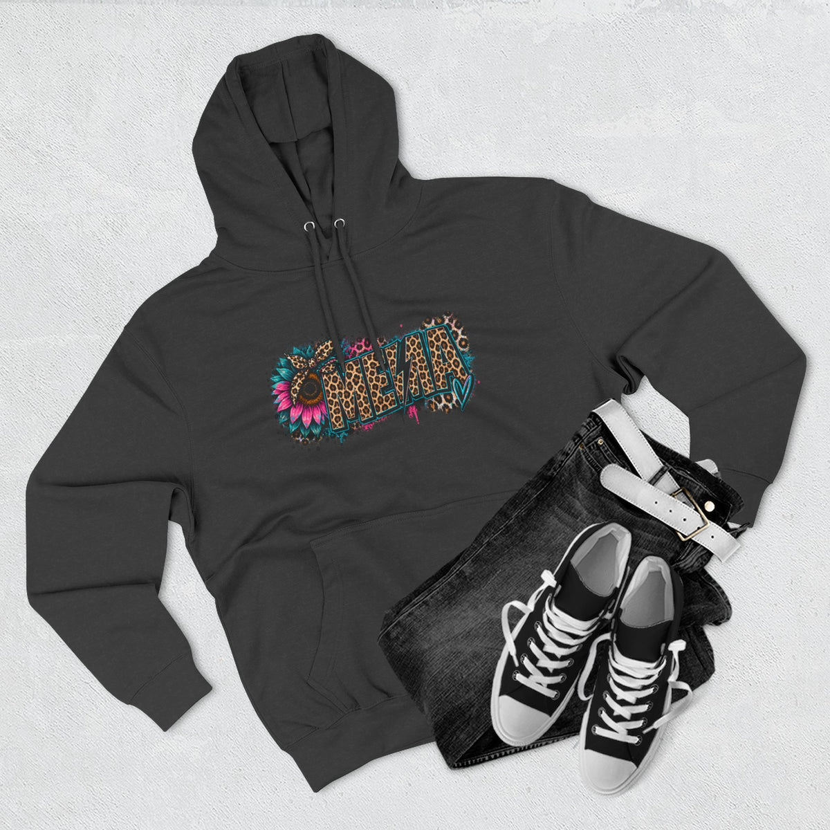 MEMA Leopard Floral Heat Hoodie — Cozy Fleece Pullover with Leopard & Flowers Design