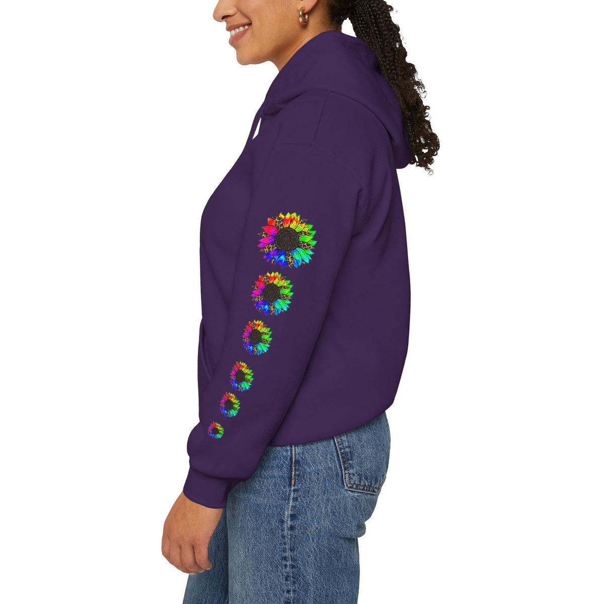Inspirational Floral Hoodie – "Your Smile is Kind & Beautiful" Rainbow Sunflower Cozy Pullover