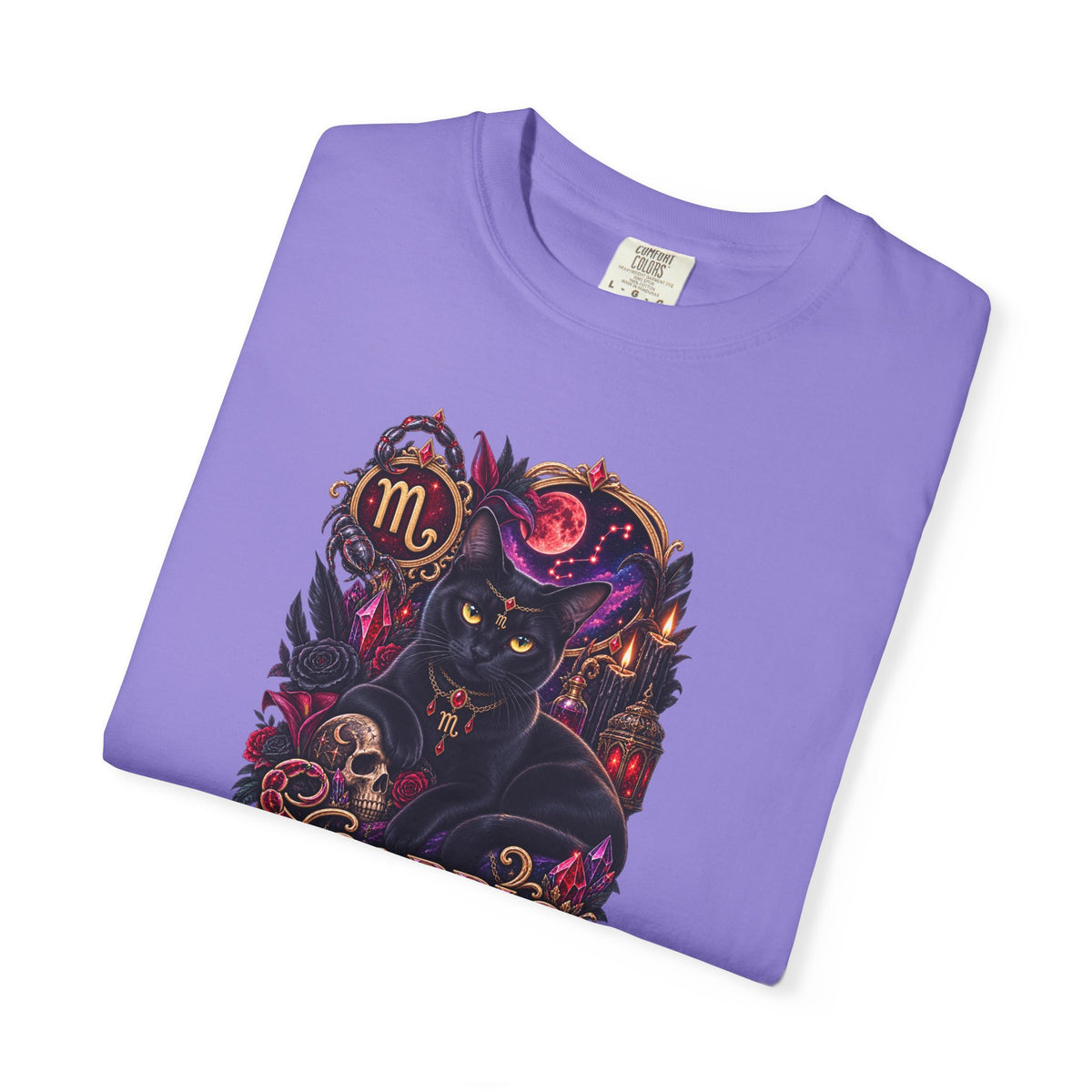Scorpio Black Cat Zodiac T-Shirt — Dark Mystical Scorpio Graphic Tee