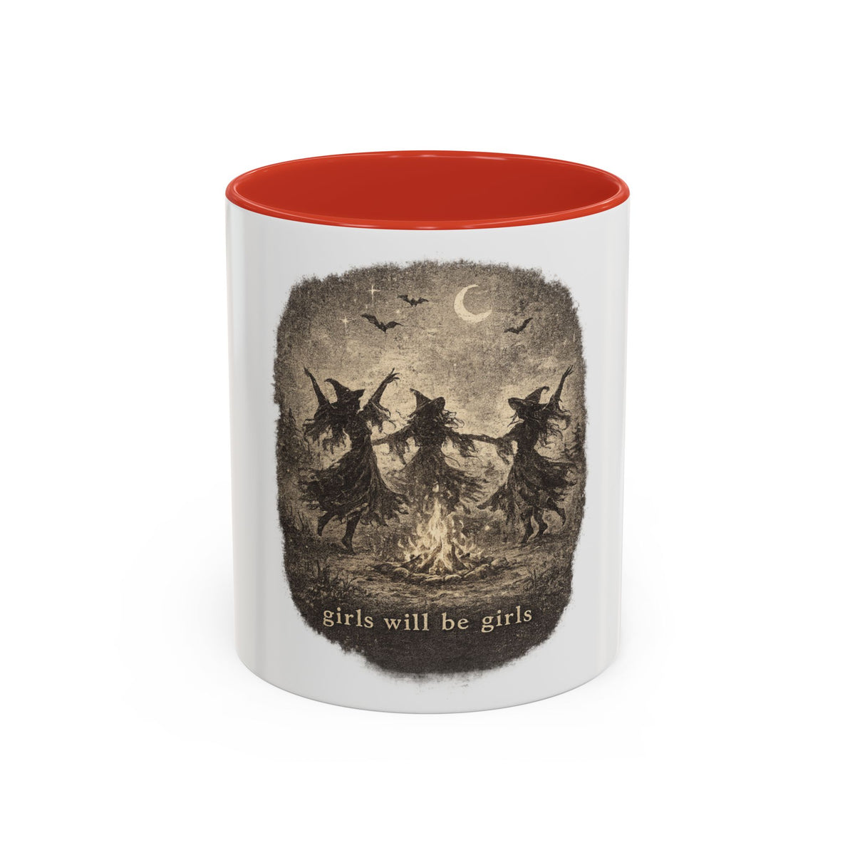 Witch Circle Coffee Mug — "Girls Will Be Girls" Vintage Halloween Accent Mug