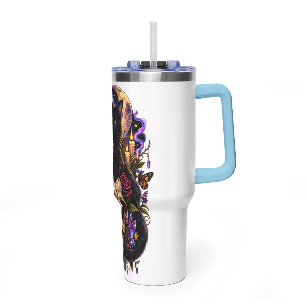 40oz Cat & Skull Thermal Tumbler – Gothic Floral Insulated Travel Mug