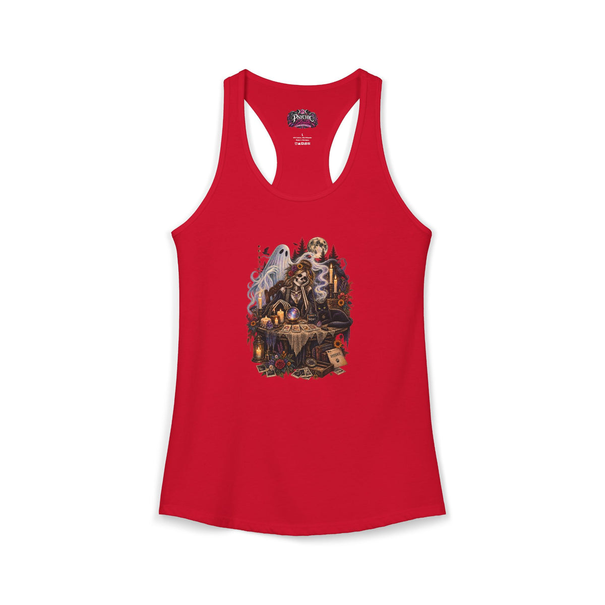 Ghost, Skeleton and Black Cat Read Tarot Cards Tank