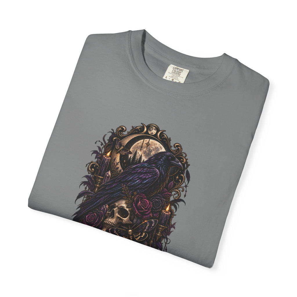 Skull & Crow Graphic Tee — Gothic Vintage Skull with Raven Design