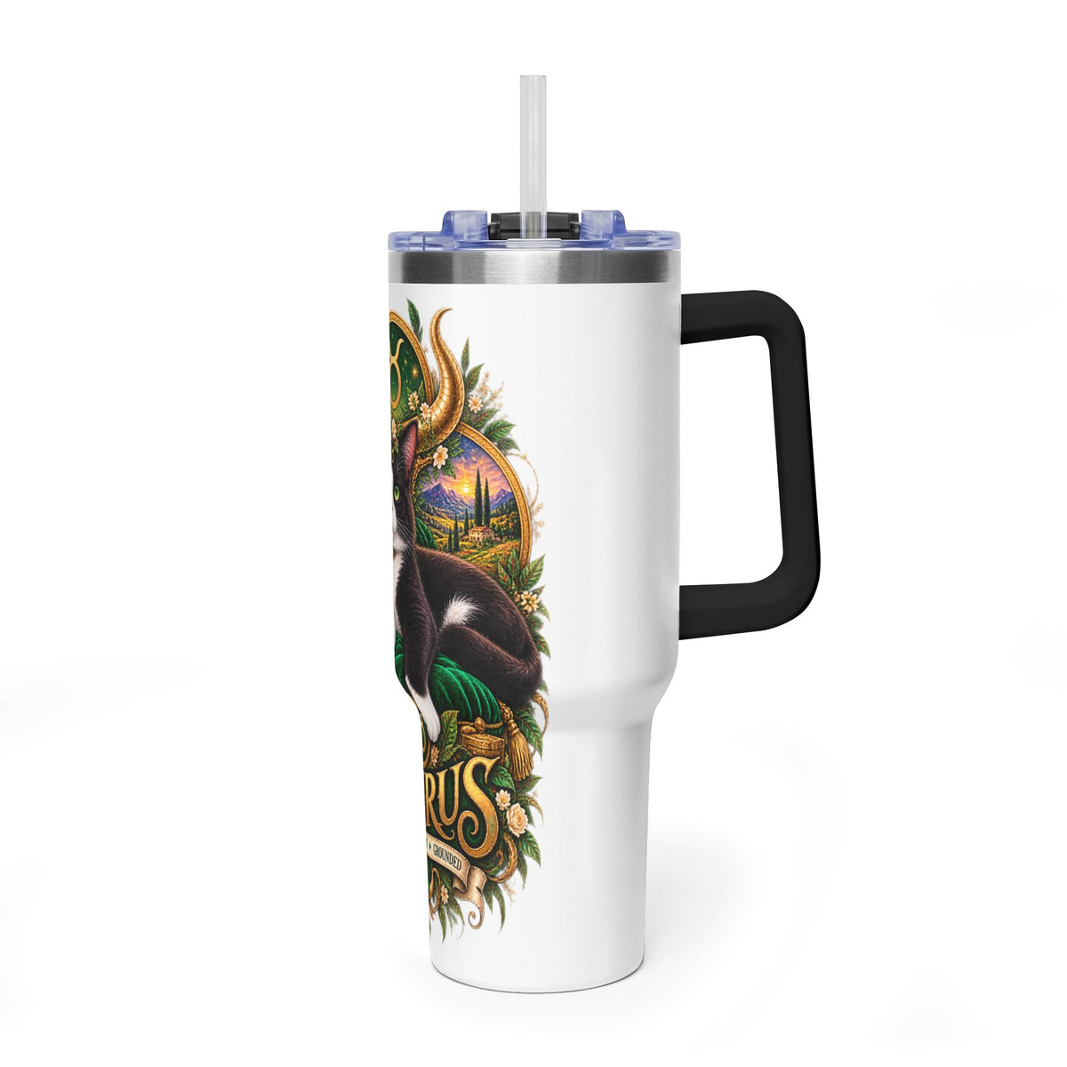 Taurus Tuxedo Cat 40oz Tumbler — Zodiac Stainless Steel Vacuum Travel Mug