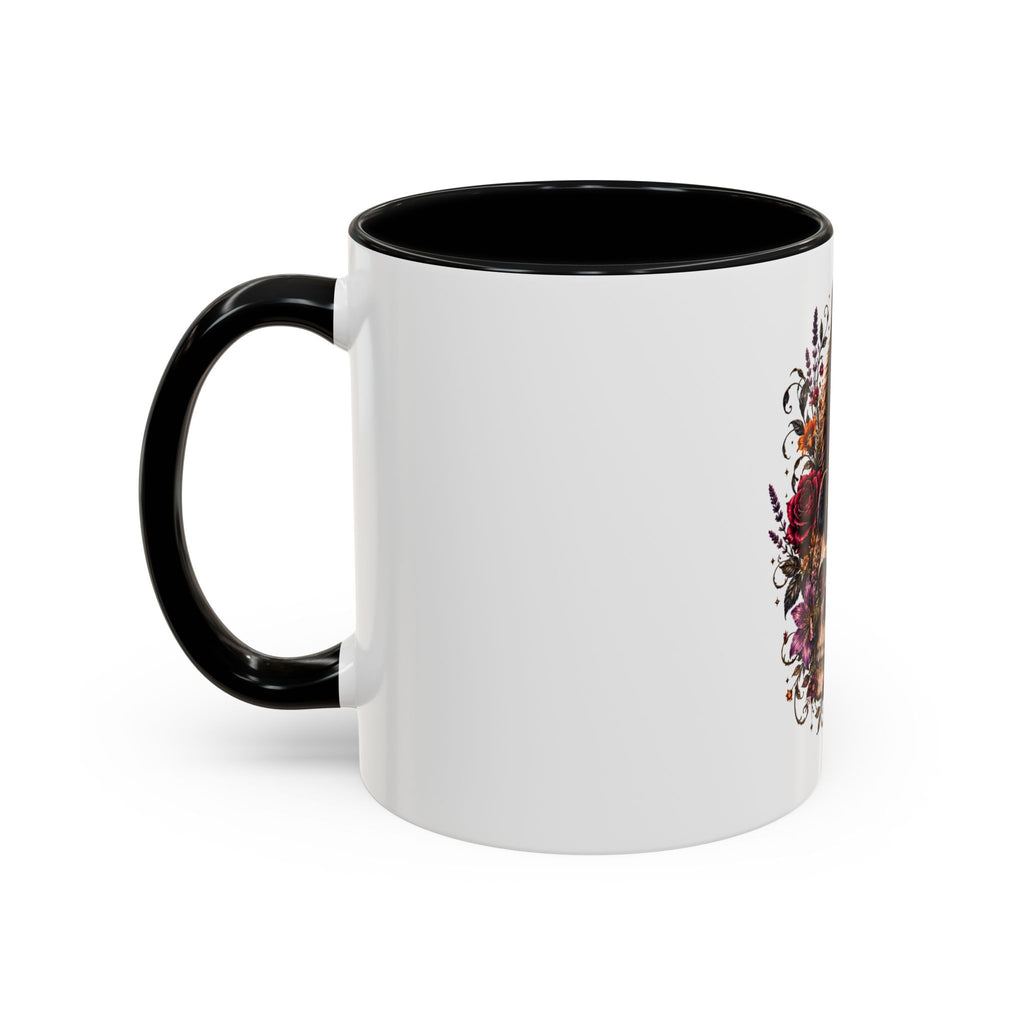 Cat & Skull Accent Coffee Mug — Gothic Black Cat Art Coffee Cup (11/15oz)