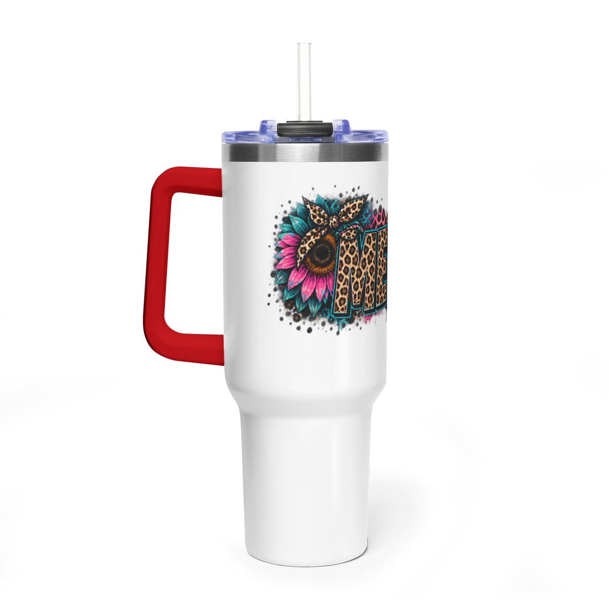 40oz Vacuum Tumbler — Mema Leopard Print Floral Design