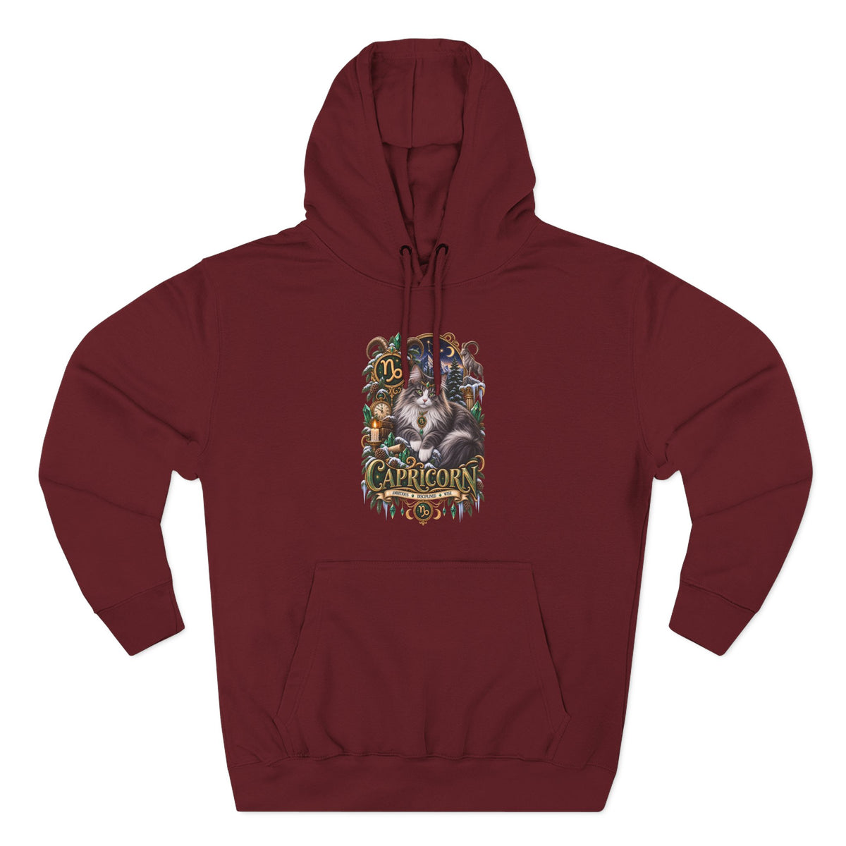 Capricorn Norwegian Forest Cat Zodiac Graphic Hoodie — Mystic Goat Astrology Sweatshirt