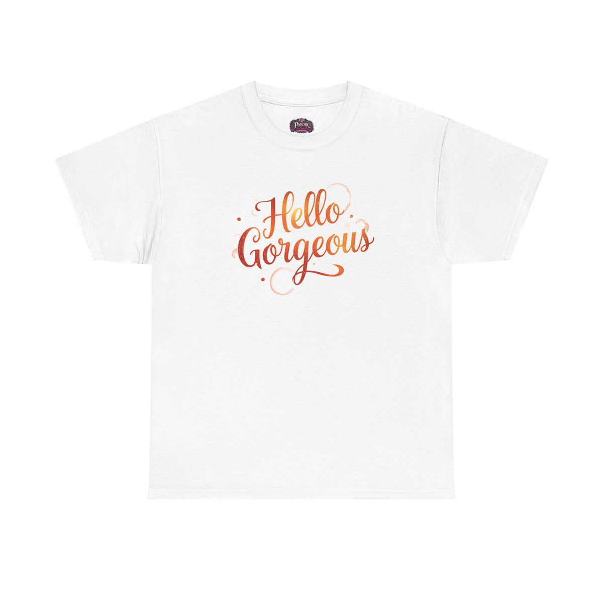 Hello Gorgeous Sunset T-Shirt — Feminine Script Graphic Tee