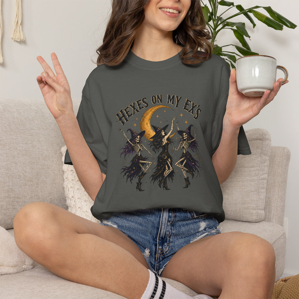 Witches and skeleton Graphic T-Shirt — "Hexes On My Ex's" Moon Witch Tee