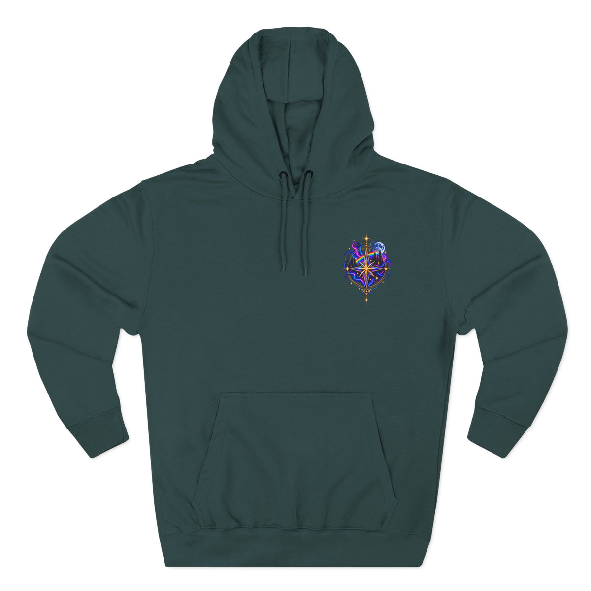 Guided by Light Bound toTruth Fleece Hoodie — Spiritual Galaxy Chest Emblem & Backscape Design