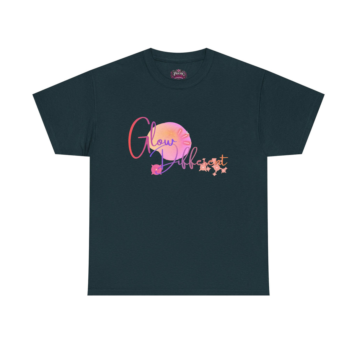Glow Different Tee — Inspirational Pastel Script Graphic T-Shirt
