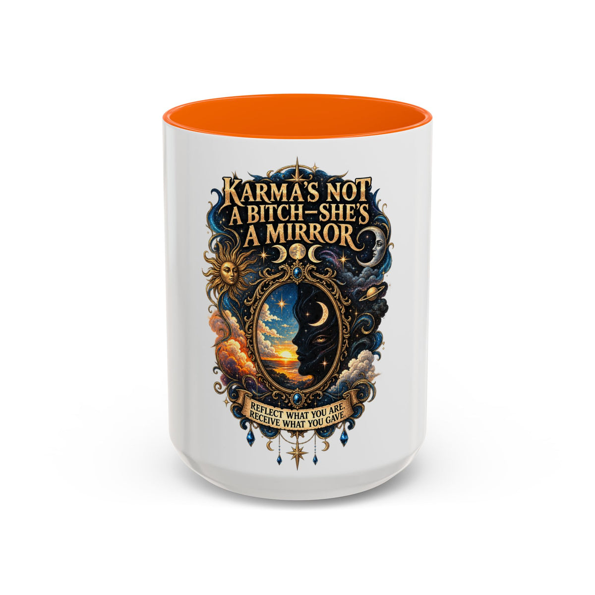 Coffee Mug — "Karma's Not a Bitch — She's a Mirror" Accent Ceramic Mug (11/15oz)