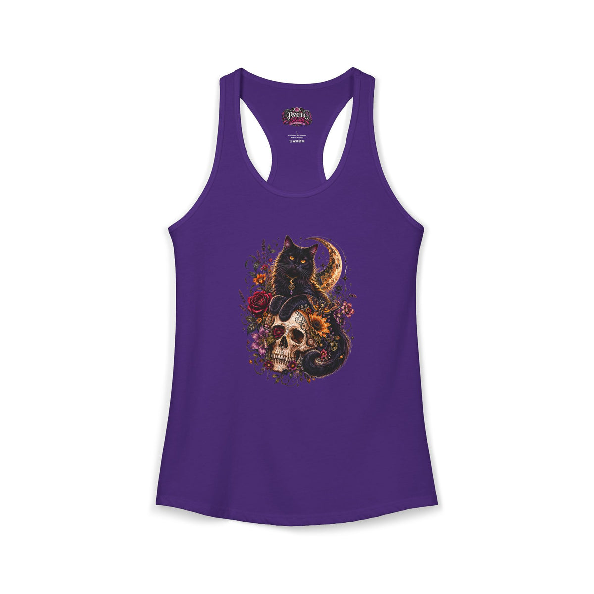 Black Cat and Floral Skeleton Gothic Tank