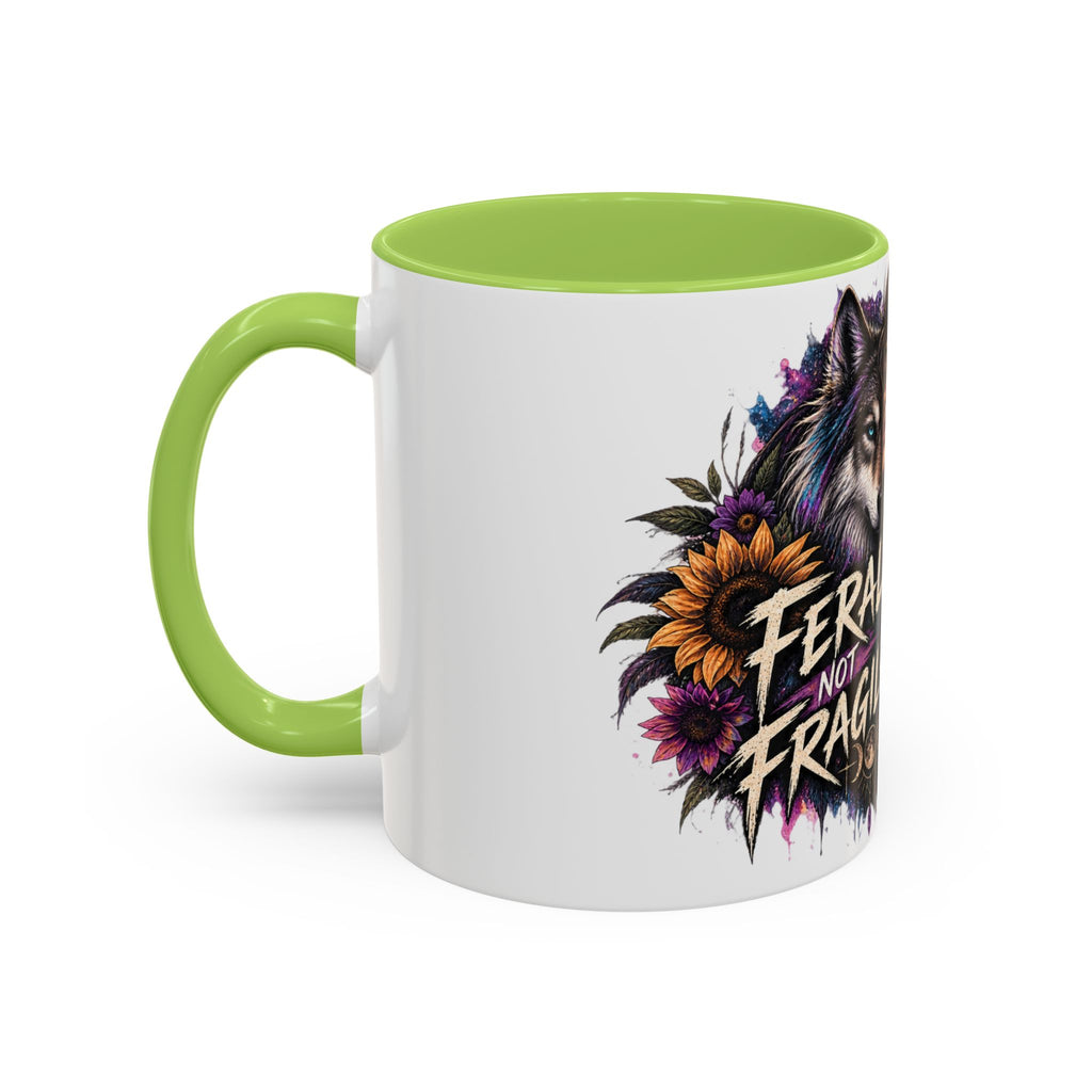 Feral Not Fragile Accent Coffee Mug — Wolf Goddess 11oz/15oz