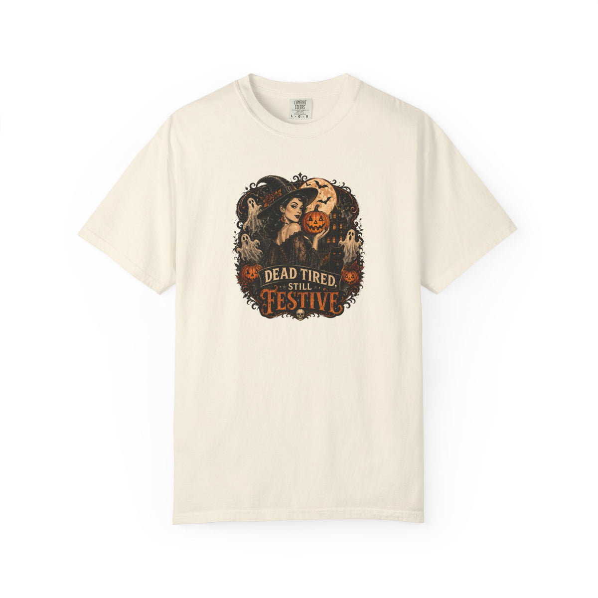 Halloween Graphic T-Shirt — "Dead Tired but Festive" Vintage Horror Pumpkin Tee