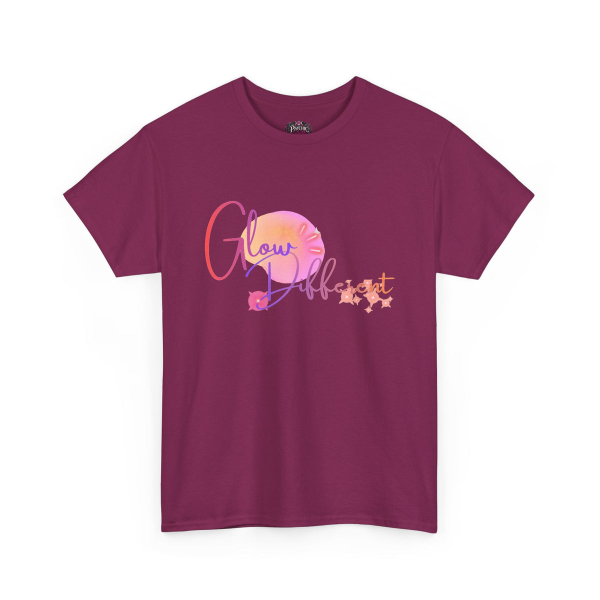 Glow Different Tee — Inspirational Pastel Script Graphic T-Shirt