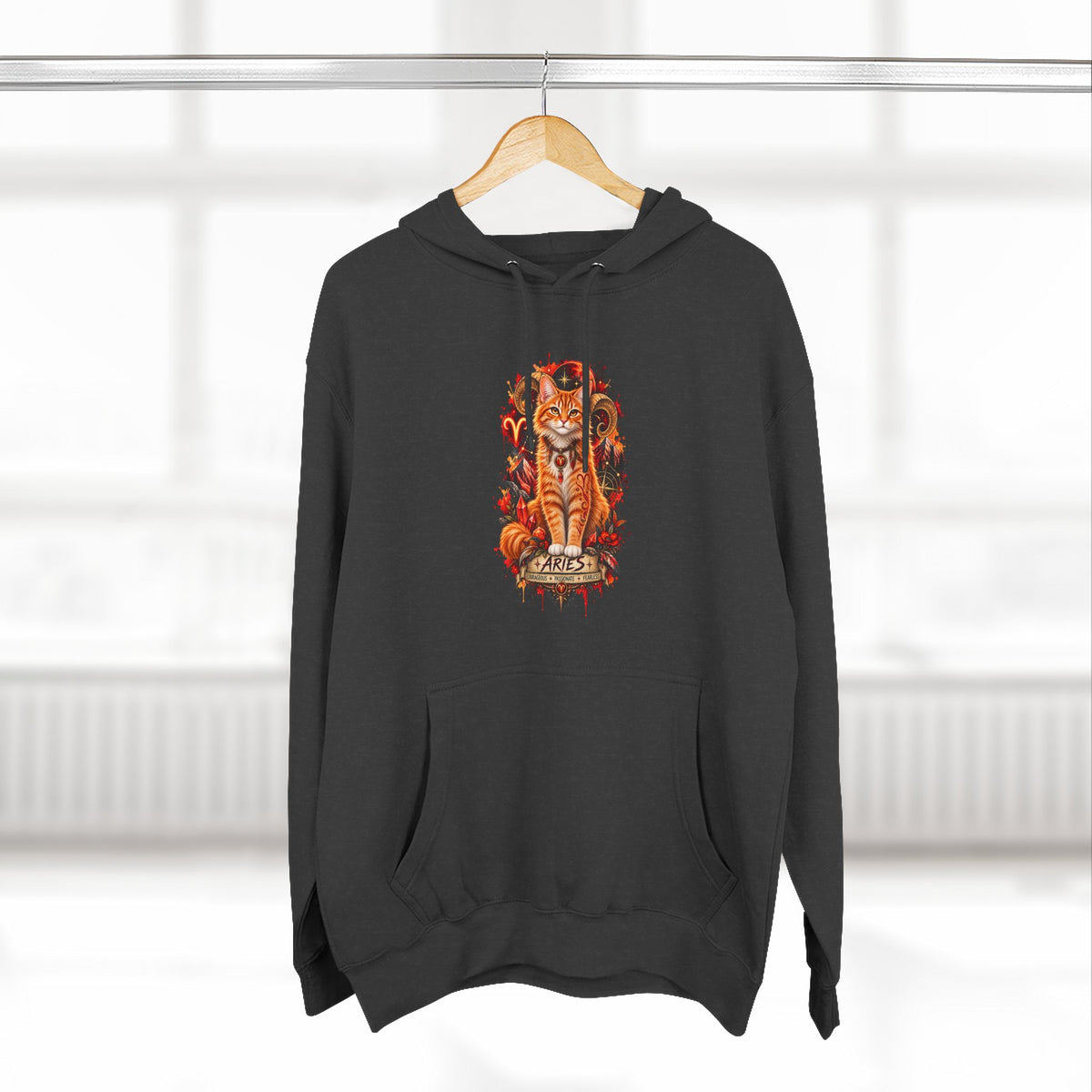 Aries Tabby Cat Zodiac Hoodie — Zodiac Constellation Graphic Fleece Pullover