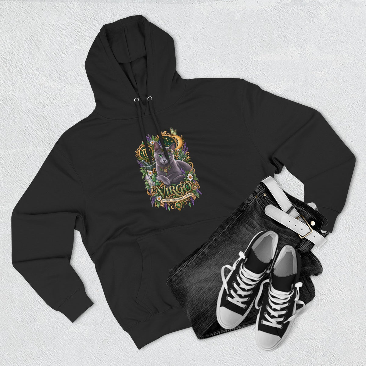 Virgo Russian Blue Cat Zodiac Hoodie — Astrological Virgo Horoscope Pullover