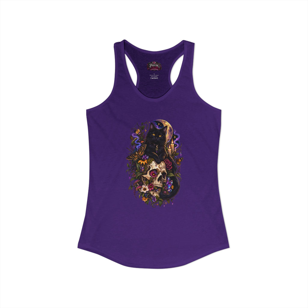 Gothic Black Cat Floral Skeleton Tank