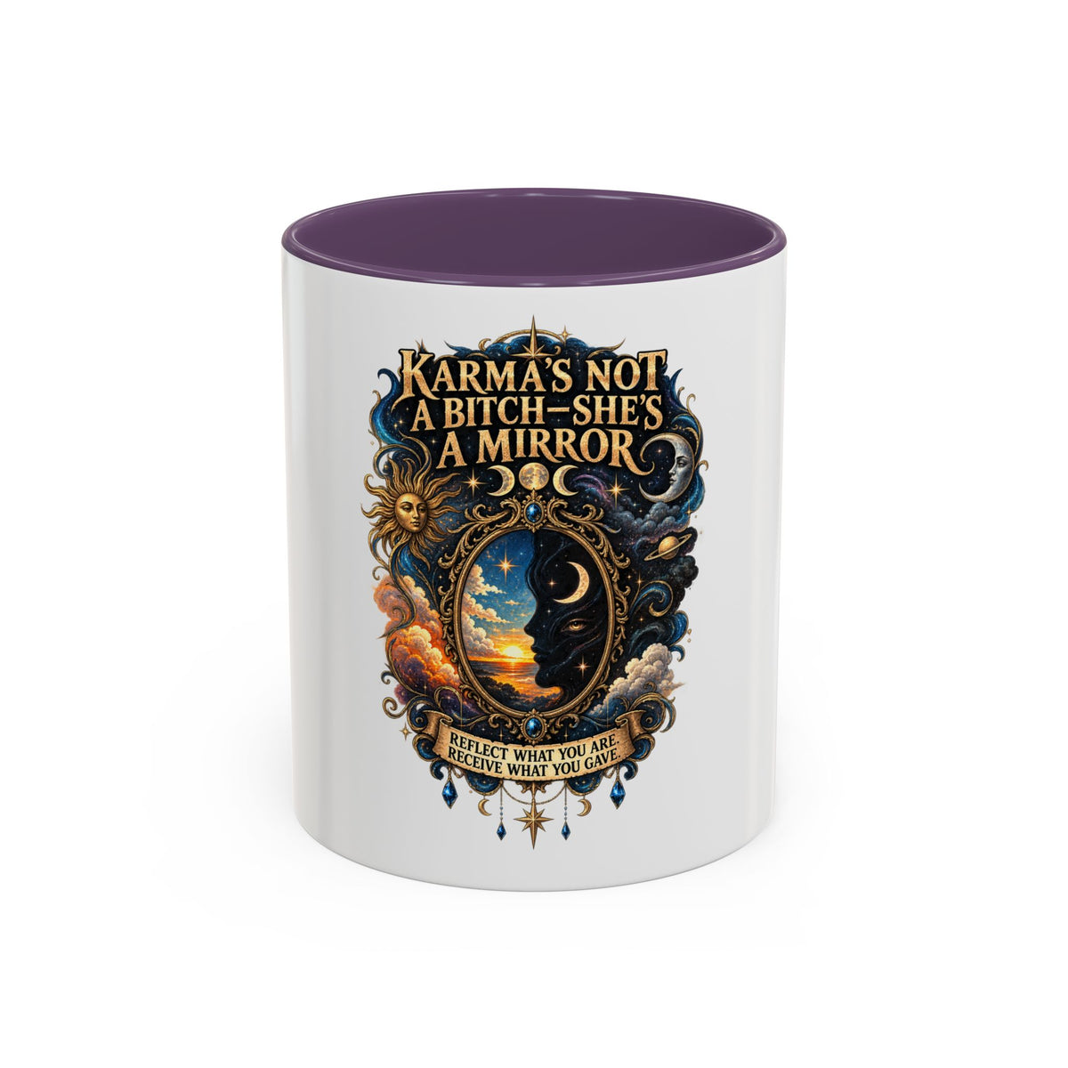 Coffee Mug — "Karma's Not a Bitch — She's a Mirror" Accent Ceramic Mug (11/15oz)