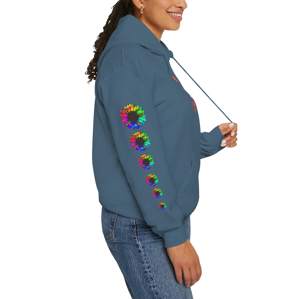 Inspirational Floral Hoodie – "Your Smile is Kind & Beautiful" Rainbow Sunflower Cozy Pullover