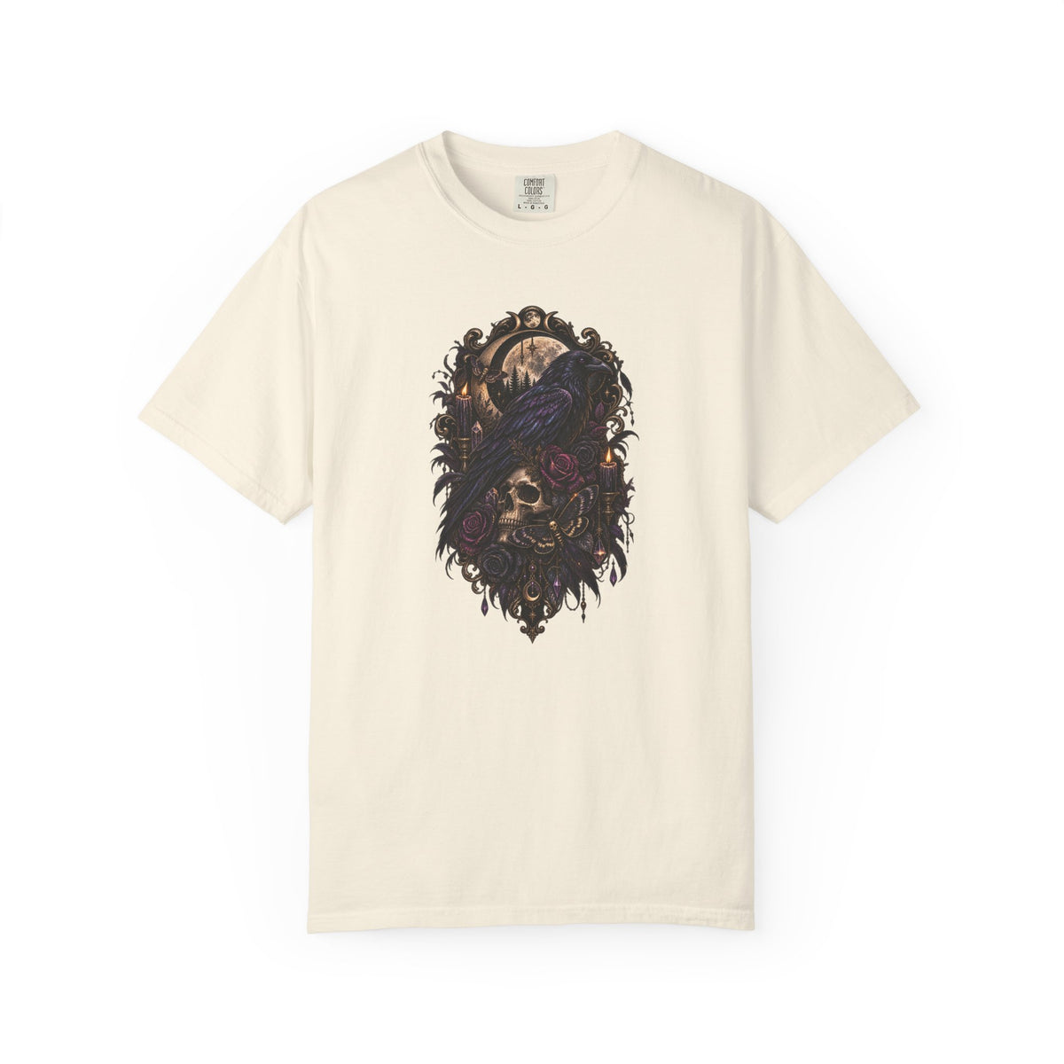 Skull & Crow Graphic Tee — Gothic Vintage Skull with Raven Design